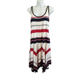 Ralph Lauren Asymmetrical Handkerchief Dress Red Blue Cream Stripes Size L